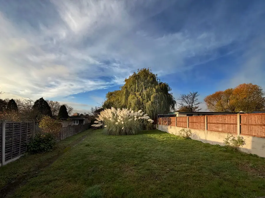 Tired back garden with worn lawn and panel fencing before a St Albans garden redesign and build